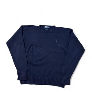 Vintage 90s Polo Ralph Lauren knit embroidered logo sweater navy blue XL mens